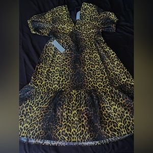 TopShop Women's Leopard Print Pop Bow Midi Dress